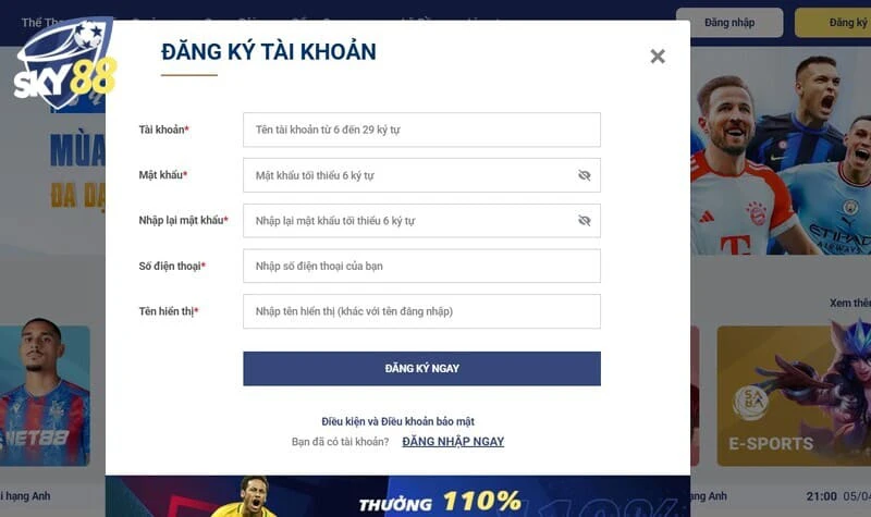 Bạn cần cung cấp đúng - đủ thông tin theo form của Sky88